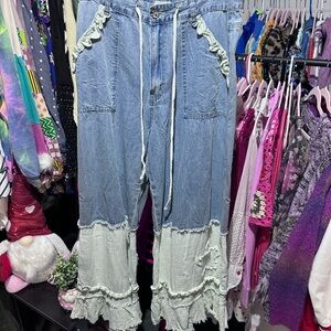 NWOT POL Denim and Cream Drawstring Pants